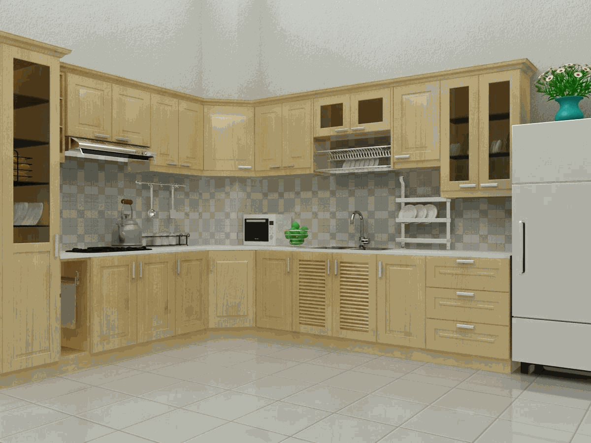 Thi công thủ bếp gỗ sồi