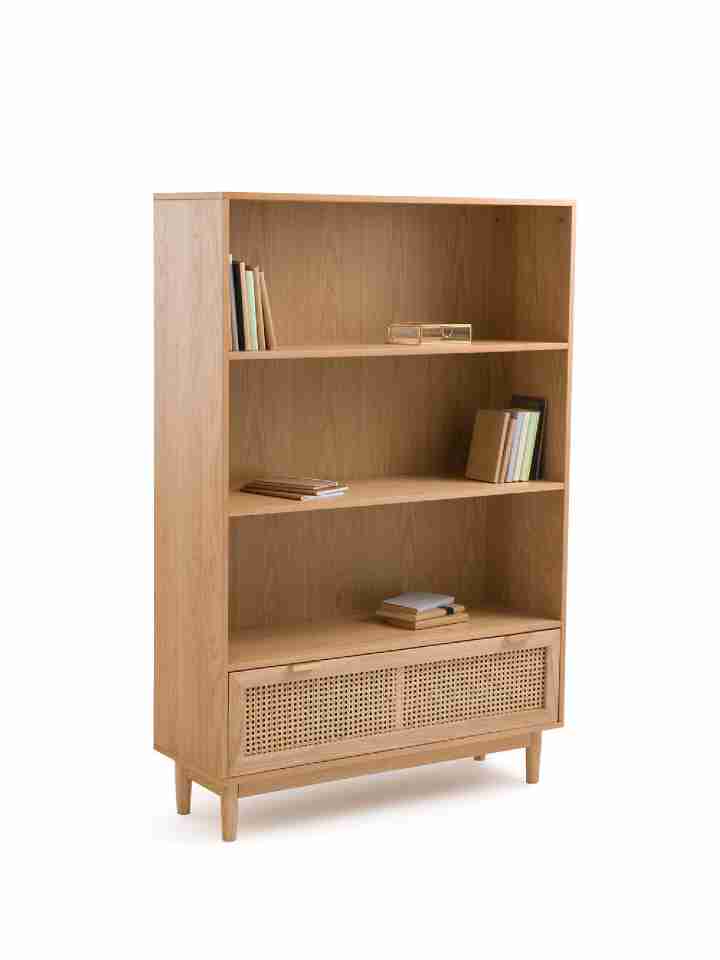 Tủ Sách Gỗ Sồi Kết Hợp Mây Cao 150 Rộng 100 Sâu 35 (cm)