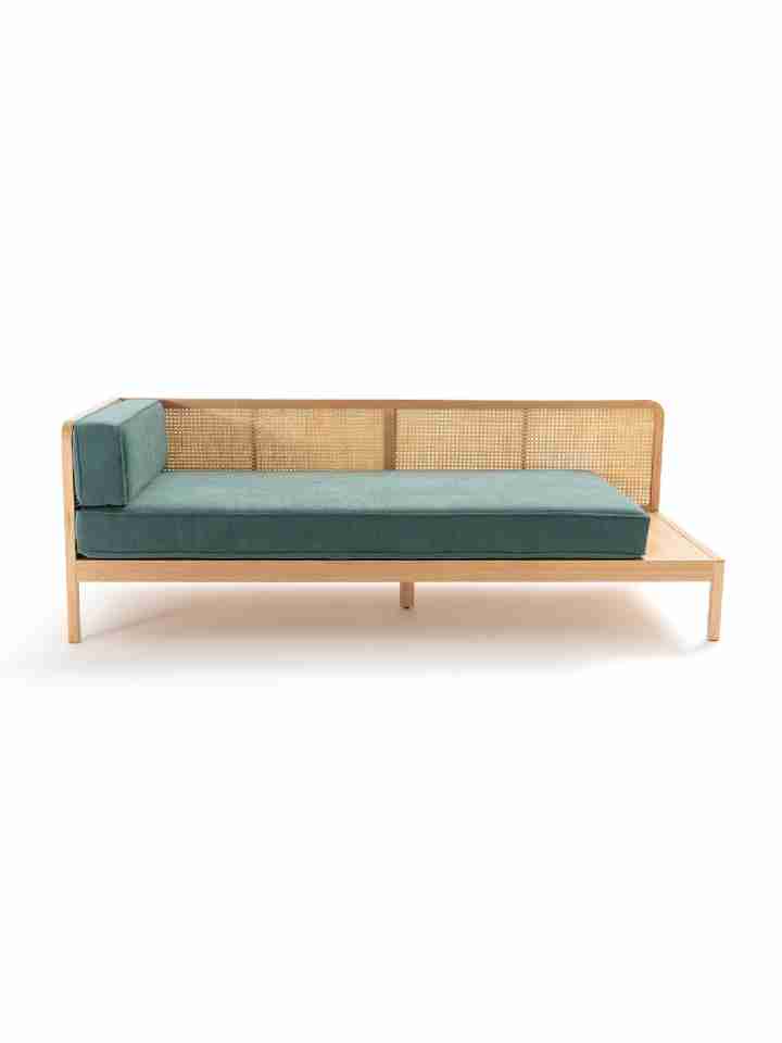 Ghế Sofa Giường Gỗ Sồi Kết Hợp Mây Dài 193 Sâu 75,5 Cao 65,5 (cm)