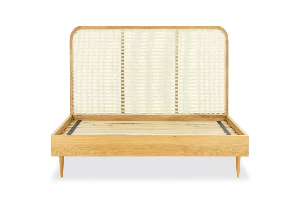 Giường Tựa Lưng Mây Gỗ Sồi (Oak) Ngang 160 Sâu 215 Cao 138 (cm)