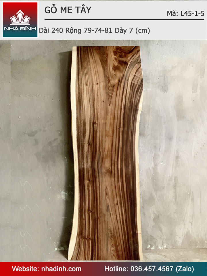 Mặt Bàn Gỗ Me Tây Nguyên Khối Dài 240 Rộng 79-74-81 Dày 7 (cm)