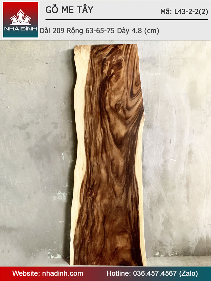 Mặt Bàn Gỗ Me Tây Nguyên Khối Dài 209 Rộng 63-65-75 Dày 4,8 (cm)