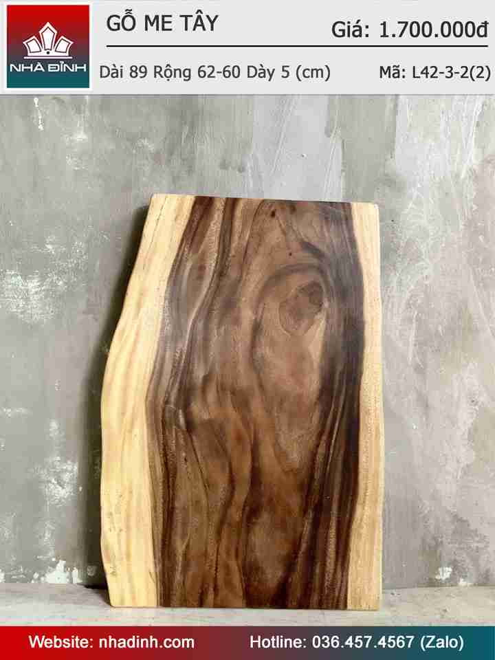 Mặt Bàn Gỗ Me Tây Nguyên Khối Dài 89 Rộng 62-60 Dày 5 (cm)