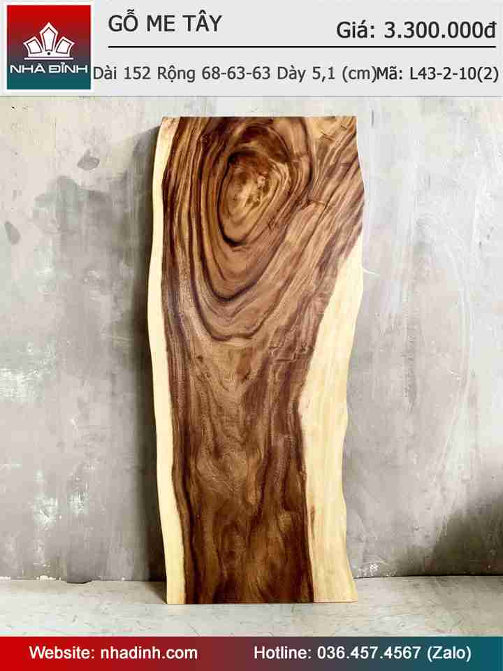 Mặt Bàn Gỗ Me Tây Nguyên Khối Dài 152 Rộng 68-63-63 Dày 5.1 (cm)