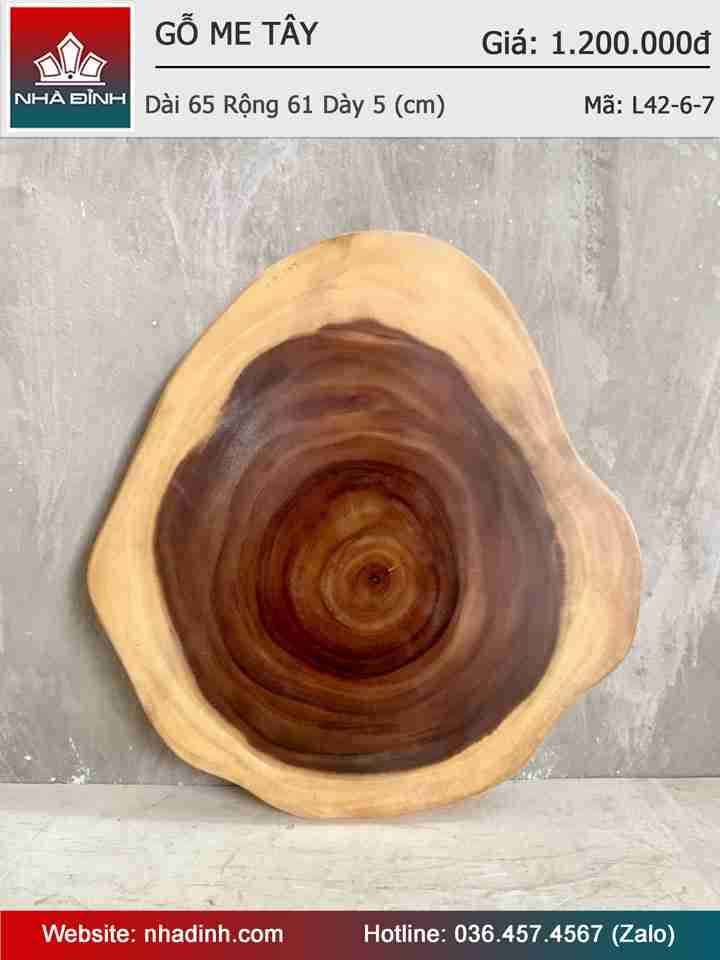 Mặt Bàn Gỗ Me Tây Nguyên Khối Dài 65 Rộng 61 Dày 5 (cm)