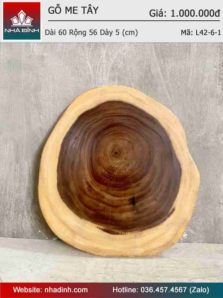 Mặt Bàn Trà Gỗ Me Tây Nguyên Khối Dài 60 Rộng 56 Dày 5 (cm)