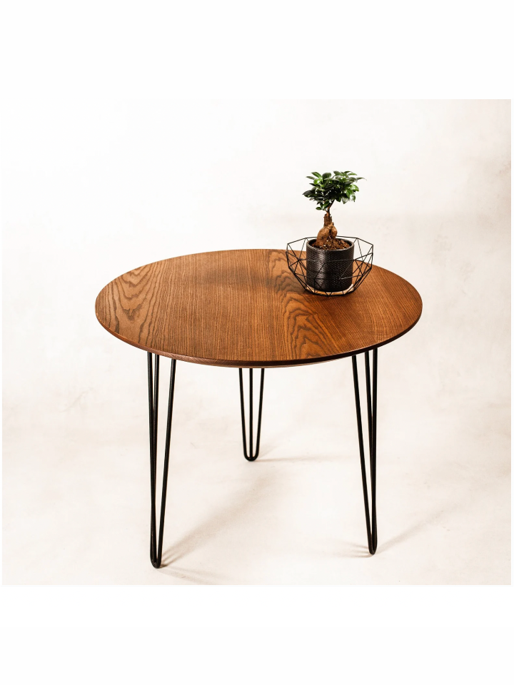 Bàn Trà Gỗ Tần Bì Chân Sắt Thanh Đường Kính 60 Dày 4 Cao 45 (cm)