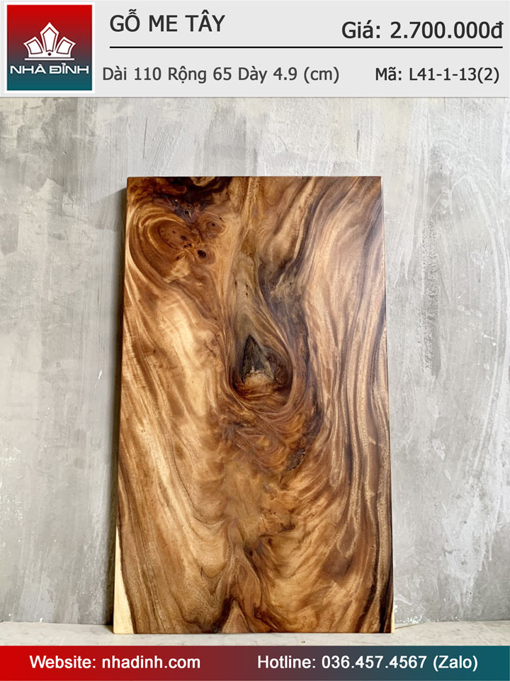 Mặt Bàn Gỗ Me Tây Nguyên Khối Dài 110 Rộng 65 Dày 4,9 (cm)