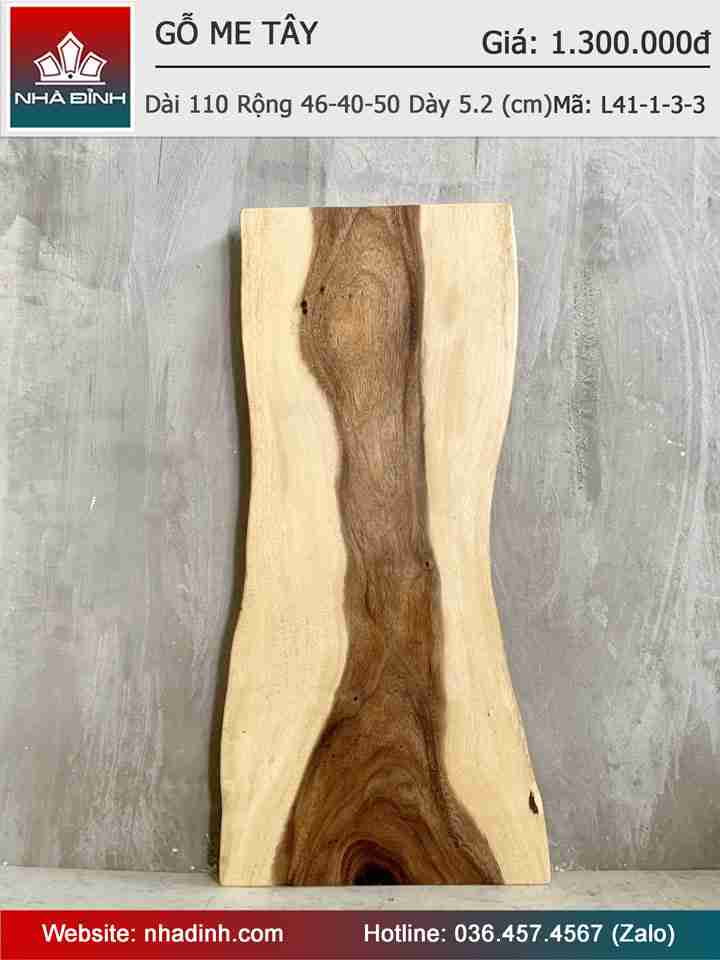 Mặt Bàn Gỗ Me Tây Nguyên Khối Dài 110 Rộng 46-40-50 Dày 5,2 (cm)