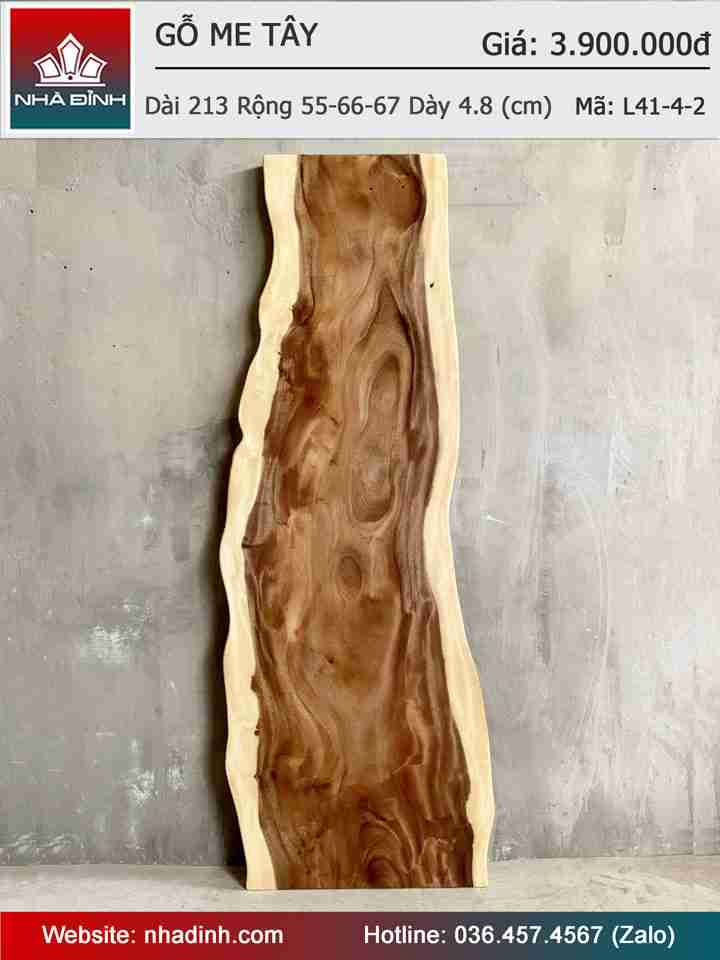 Mặt Bàn Gỗ Me Tây Nguyên Khối Dài 213 Rộng 55-66-67 Dày 4,8 (cm)