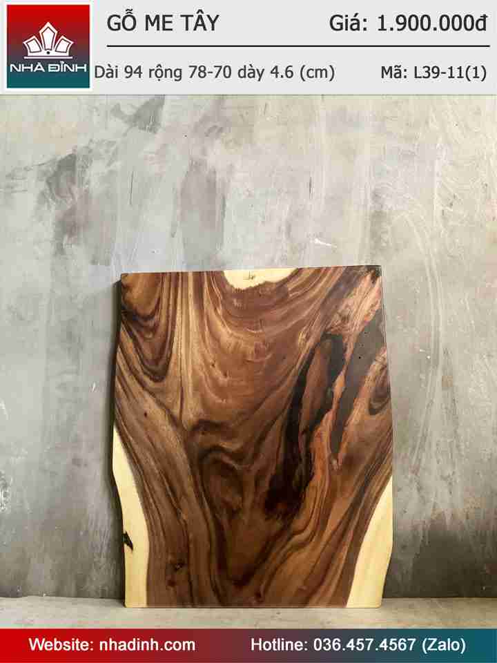 Mặt Bàn Gỗ Me Tây Nguyên Khối Dài 94 Rộng 78-70 Dày 4,6 (cm)