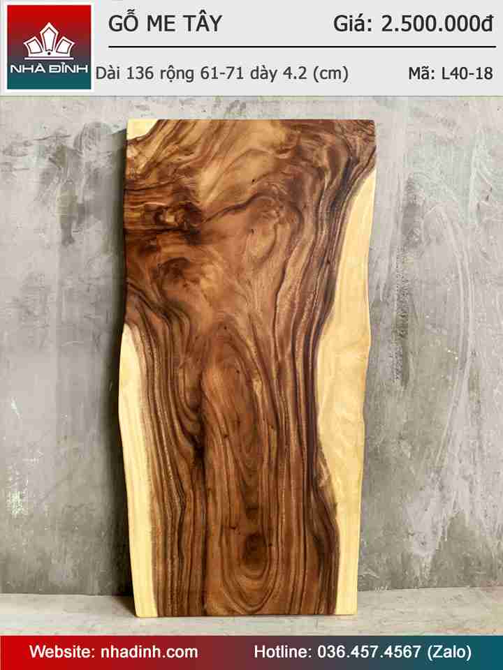 Mặt Bàn Gỗ Me Tây Nguyên Khối Dài 136 Rộng 61-71 Dày 4,2 (cm)