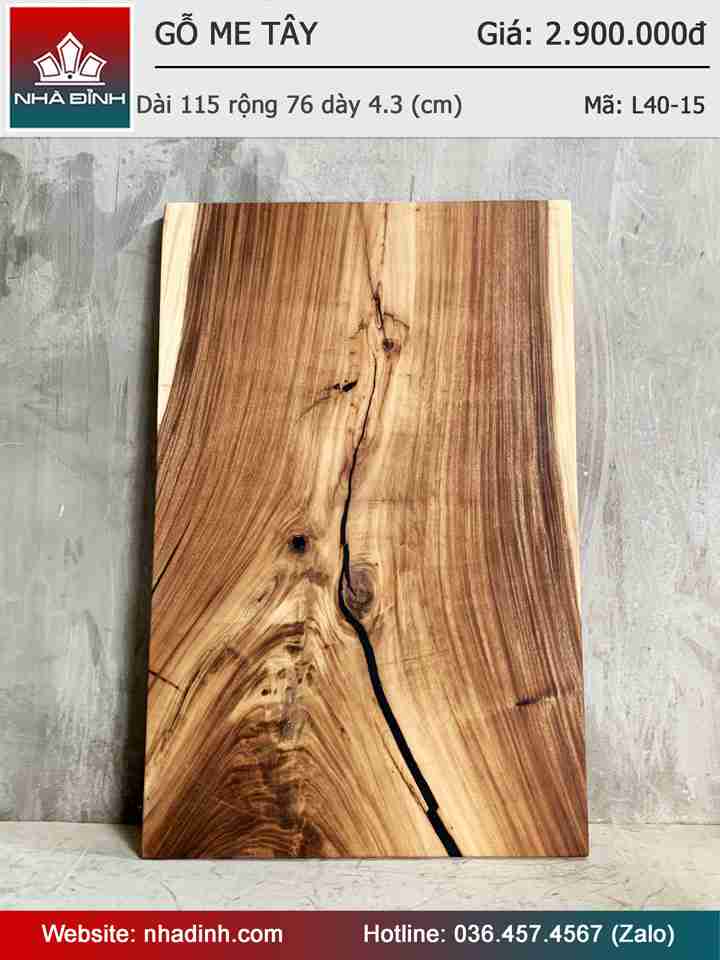 Mặt Bàn Gỗ Me Tây Nguyên Khối Dài 115 Rộng 76 Dày 4,3 (cm)