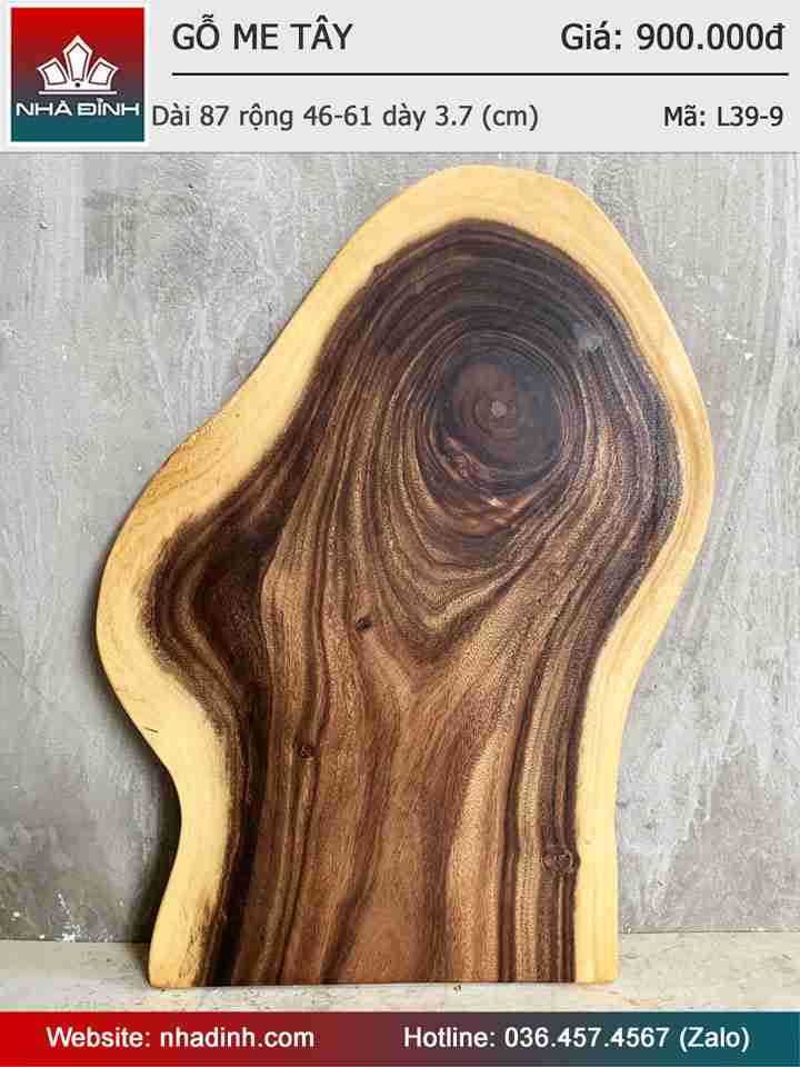 Mặt Bàn Gỗ Me Tây Nguyên Khối Dài 87 Rộng 46-61 Dày 3,7 (cm)