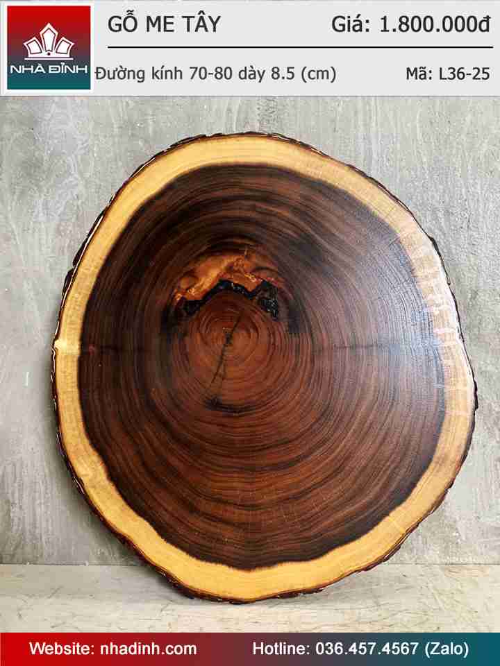 Mặt Bàn Gỗ Me Tây Nguyên Khối Đường Kính 70-80 Dày 8,5 (cm)