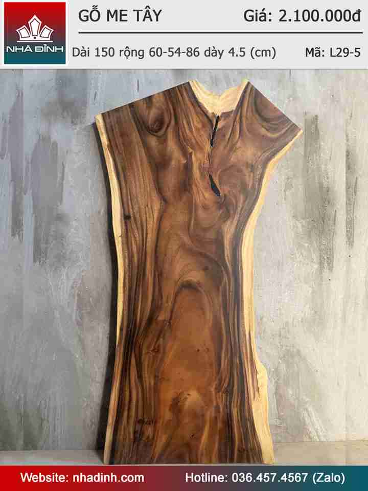 Mặt Bàn Ăn Gỗ Me Tây Nguyên Khối Dài 150 Rộng 60-54-86 Dày 4,5 (cm)