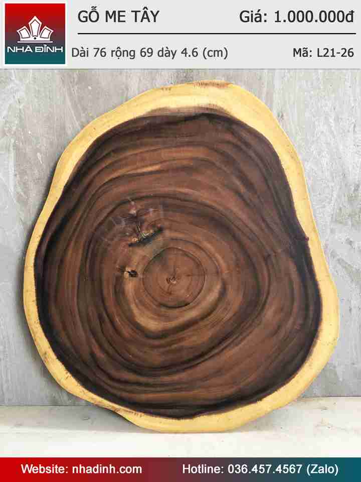 Mặt Bàn Sofa Gỗ Me Tây Nguyên Khối Dài 76 Rộng 69 Dày 4,6 (cm)