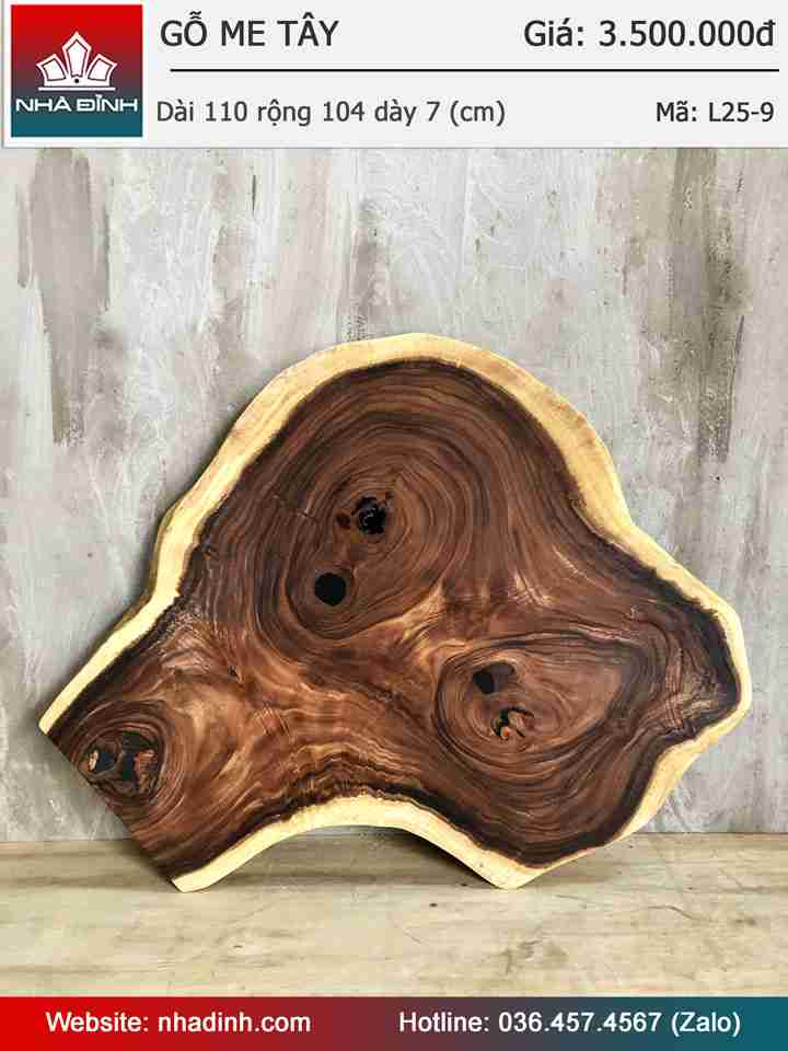 Mặt Bàn Sofa Gỗ Me Tây Nguyên Khối Dài 110 Rộng 107 Dày 7 (cm)