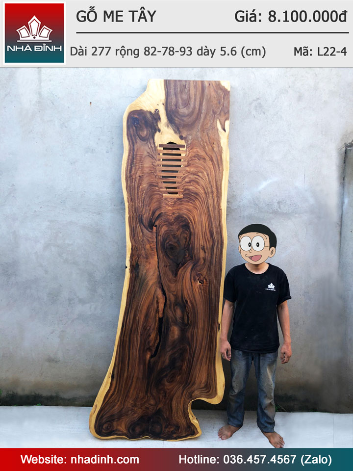 Mặt Bàn Ăn Gỗ Me Tây Nguyên Khối Dài 277 Rộng 82-78-93 Dày 5,6 (cm)