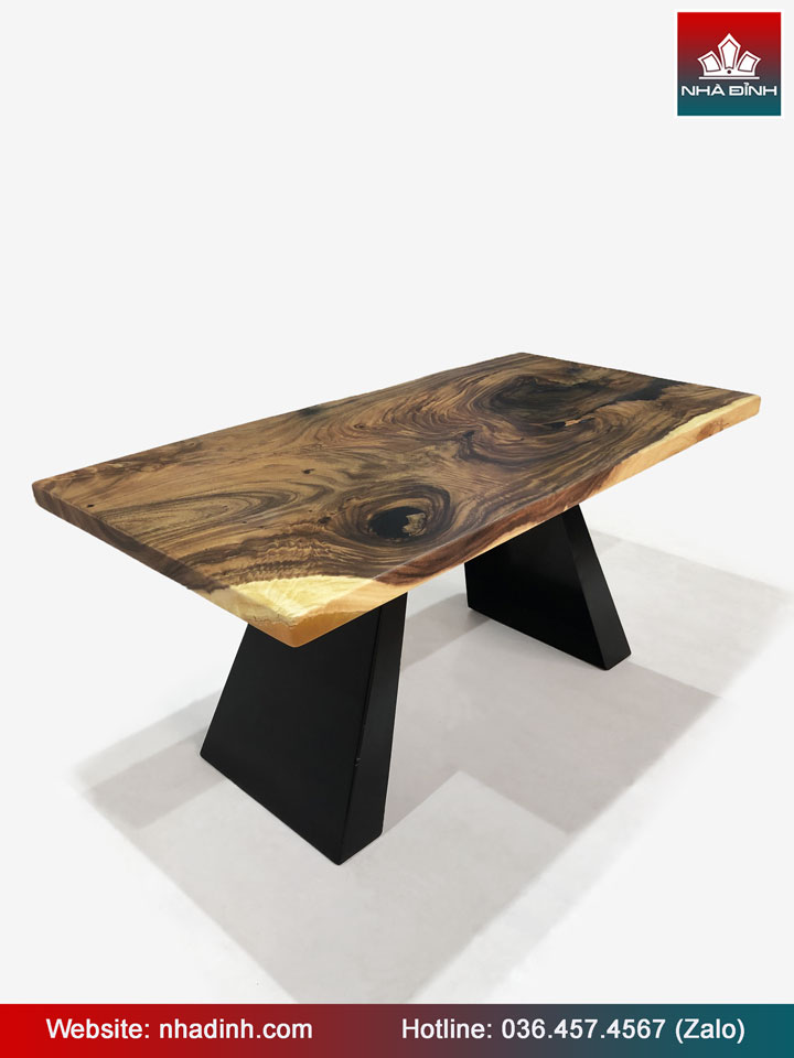 Bàn Ăn Gỗ Me Tây Nguyên Khối Dài 160 Rộng 79 Dày 5 Cao 75 (cm)