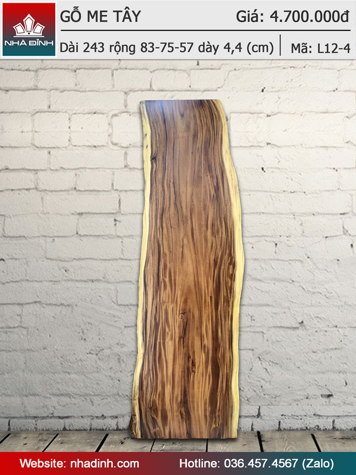 Mặt bàn gỗ Me Tây nguyên khối dài 243 dày 83-75-57 dày 4,4 (cm)