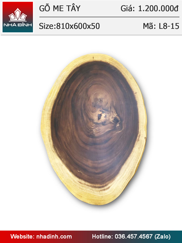 Mặt bàn gỗ Me Tây nguyên khối đường kính 81x60 dày 5 (cm)