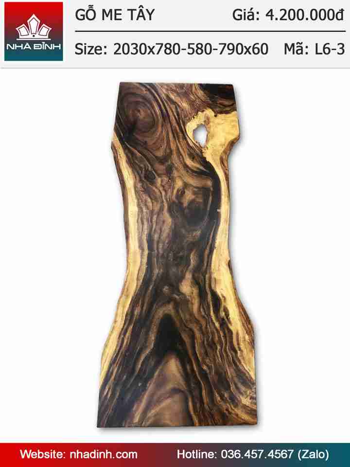 Mặt bàn gỗ Me Tây nguyên khối dài 2m03 rộng 78-58-79 dày 6cm