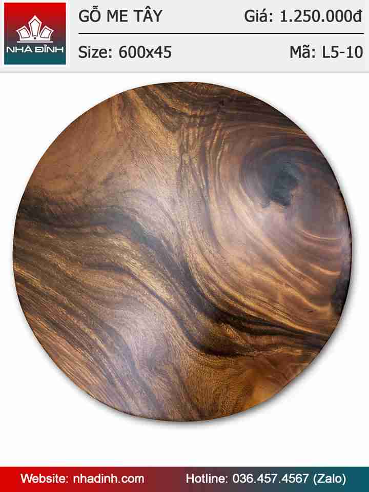 Mặt bàn tròn gỗ Me Tây nguyên tấm đường kính 60 dày 4,5cm