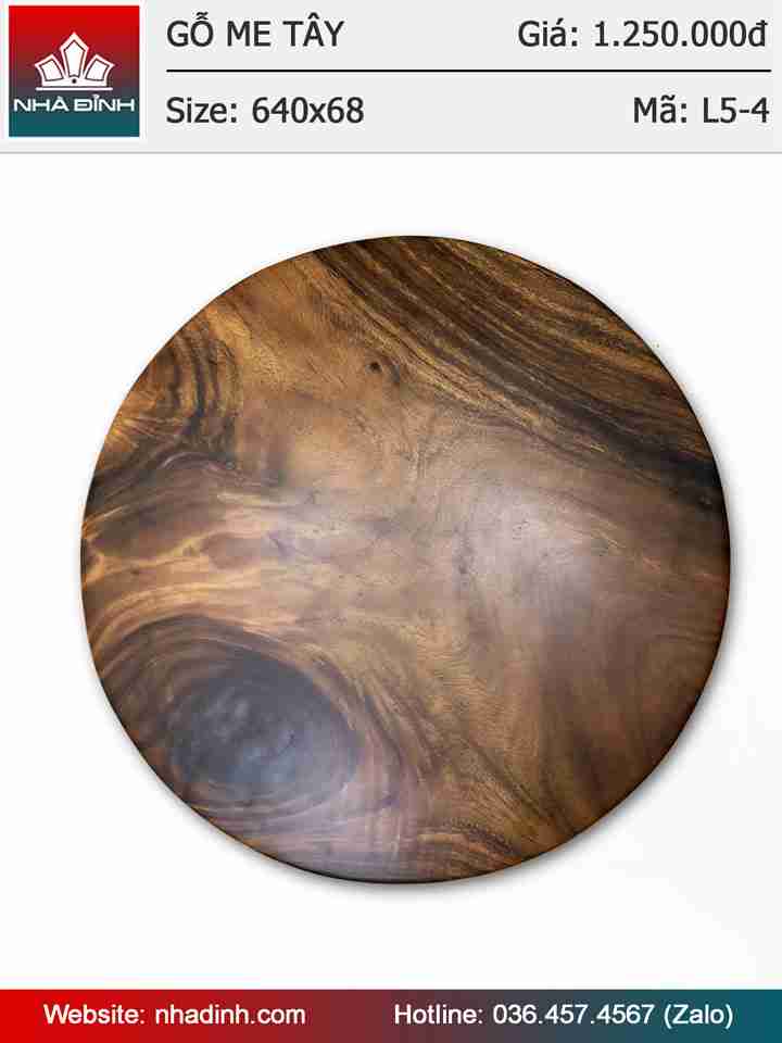 Mặt bàn tròn gỗ Me Tây nguyên khối đường kính 64 dày 6,8cm