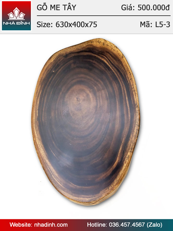 Mặt bàn sofa gỗ Me Tây nguyên khối đường kính 63x40 dày 7,5cm