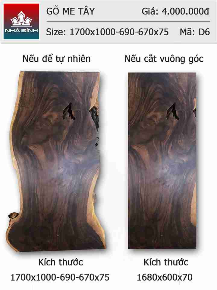 Mặt bàn gỗ Me Tây nguyên khối dài 1m7 rộng 1m - 69 - 67 dày 7.5 (cm)